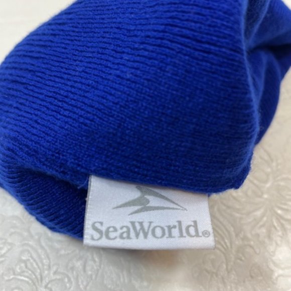 Seaworld Rescue Beanie Winter Sock Knit Hat Cap Blue Green White Pom Pom - Picture 6 of 7